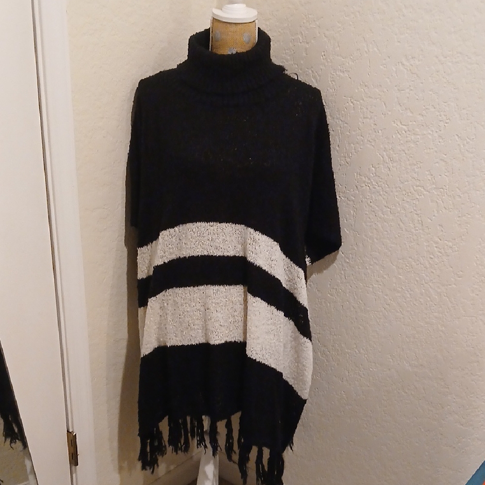 Black and White Turtleneck Sweater